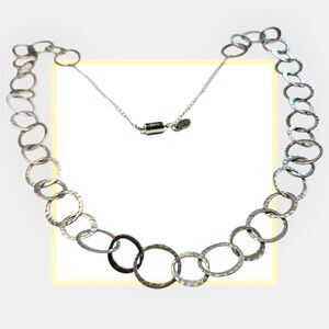 Vtg Boojee Silver Tone Hammered Hoops Statement Necklace Magnet Clasp